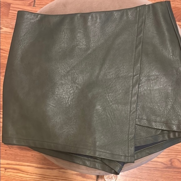 She + Sky Pants - She + Sky Olive Green Faux Leather Shorts